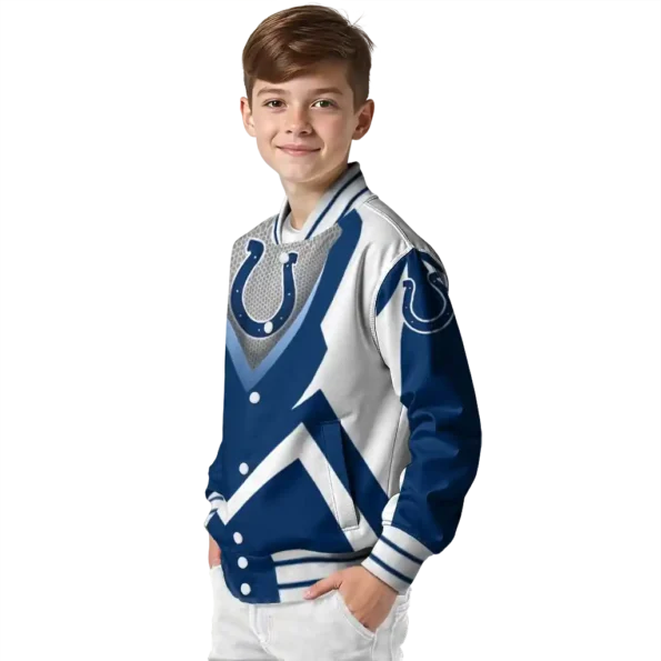 custom indianapolis colts v stripes blue white varsity jacket trendy.webp