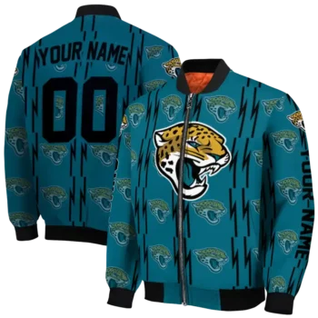 custom jacksonville jaguars bolt stripe teal bomber jacket fashion forward