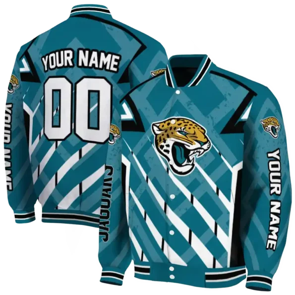 custom jacksonville jaguars chevron angles teal varsity jacket fashion forward.webp