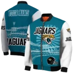 custom jacksonville jaguars ferris arena teal white bomber jacket best selling