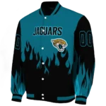 custom jacksonville jaguars flame border teal black varsity jacket best selling.webp