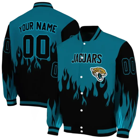 custom jacksonville jaguars flame border teal black varsity jacket fashion forward.webp