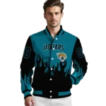 custom jacksonville jaguars flame border teal black varsity jacket best selling.webp
