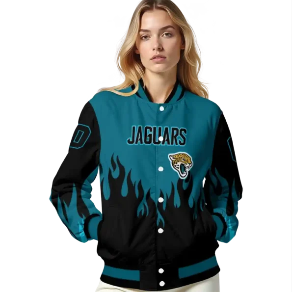 custom jacksonville jaguars flame border teal black varsity jacket latest model.webp