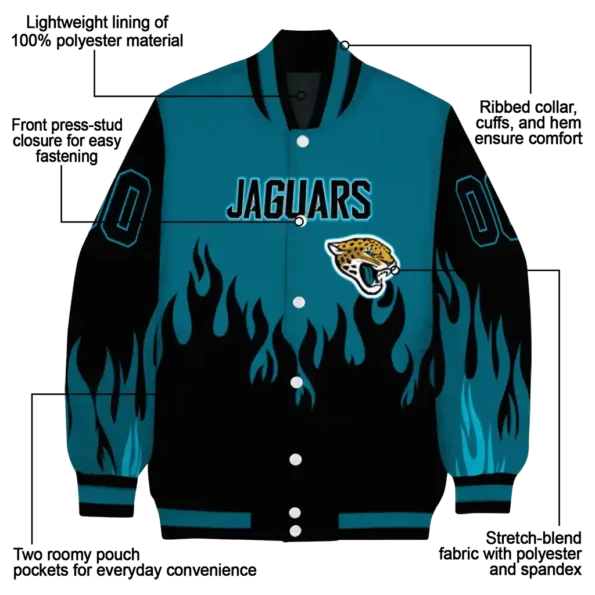 custom jacksonville jaguars flame border teal black varsity jacket new arrival.webp