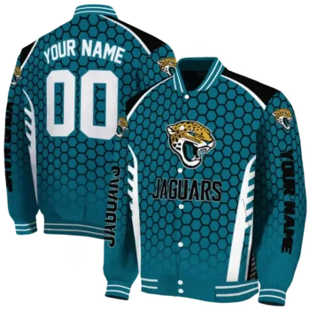 custom jacksonville jaguars hexagon grid teal varsity jacket fashion forward.webp