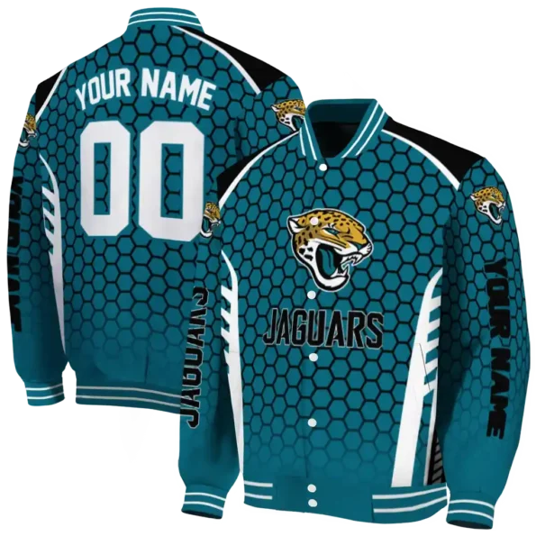 custom jacksonville jaguars hexagon grid teal varsity jacket fashion forward.webp