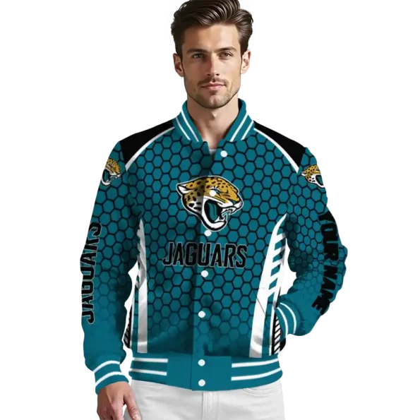 custom jacksonville jaguars hexagon grid teal varsity jacket high quality.webp