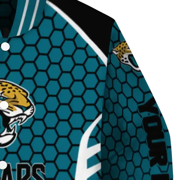 custom jacksonville jaguars hexagon grid teal varsity jacket premium grade.webp