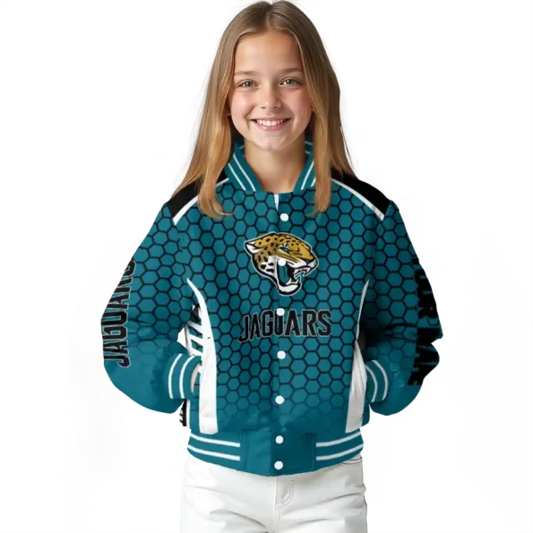 custom jacksonville jaguars hexagon grid teal varsity jacket top rated.webp