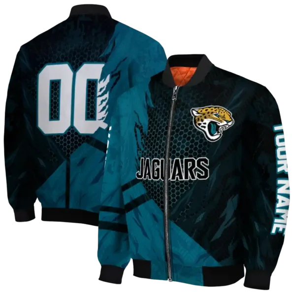 custom jacksonville jaguars hexagon mesh teal black bomber jacket fashion forward