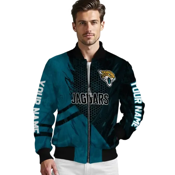 custom jacksonville jaguars hexagon mesh teal black bomber jacket high quality