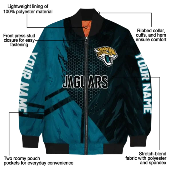 custom jacksonville jaguars hexagon mesh teal black bomber jacket new arrival