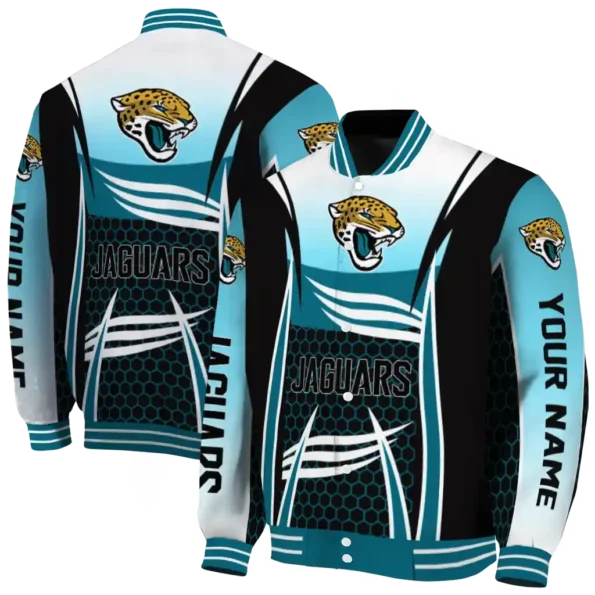 custom jacksonville jaguars mesh effect teal black varsity jacket fashion forward.webp