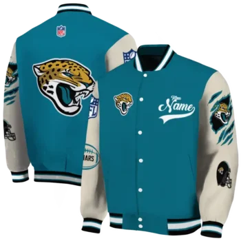 custom jacksonville jaguars razorback outline teal nude varsity jacket fashion forward.webp