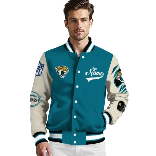 custom jacksonville jaguars razorback outline teal nude varsity jacket high quality.webp