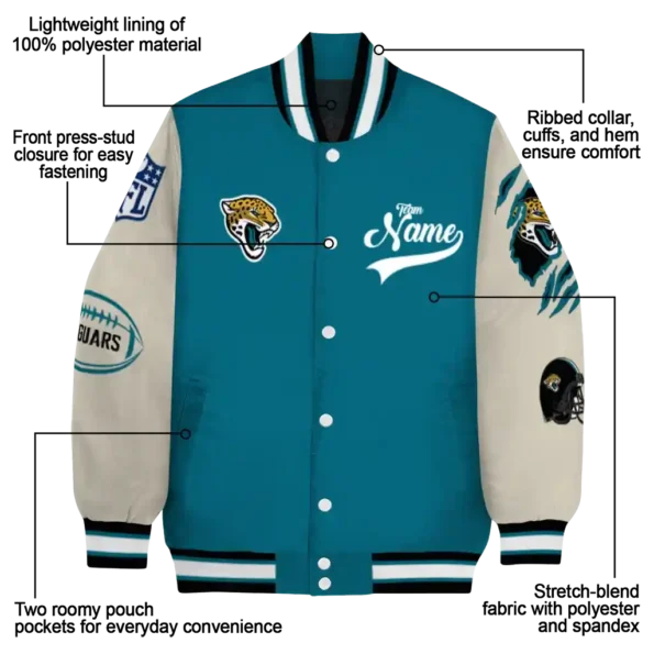 custom jacksonville jaguars razorback outline teal nude varsity jacket new arrival.webp
