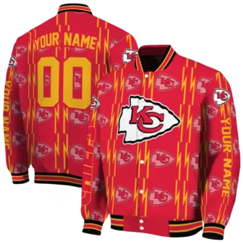 custom kansas city chiefs bolt stripe red varsity jacket fashion forward
