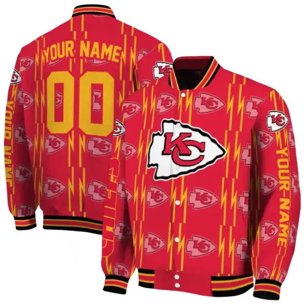 custom kansas city chiefs bolt stripe red varsity jacket fashion forward