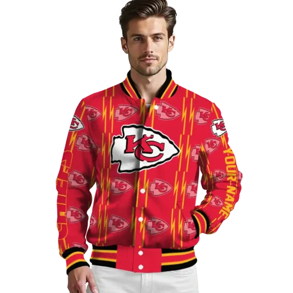 custom kansas city chiefs bolt stripe red varsity jacket high quality