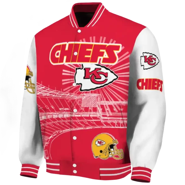 custom kansas city chiefs ferris arena red white varsity jacket best selling