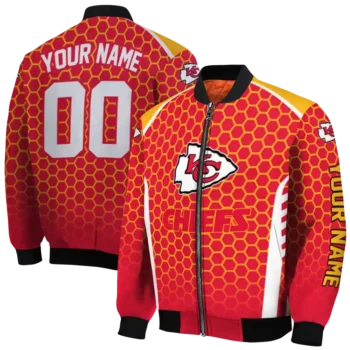 custom kansas city chiefs hexagon grid red bomber jacket fashion forward