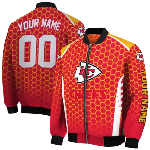 custom kansas city chiefs hexagon grid red bomber jacket fashion forward