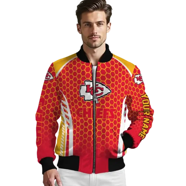 custom kansas city chiefs hexagon grid red bomber jacket high quality