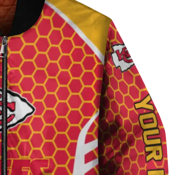 custom kansas city chiefs hexagon grid red bomber jacket premium grade