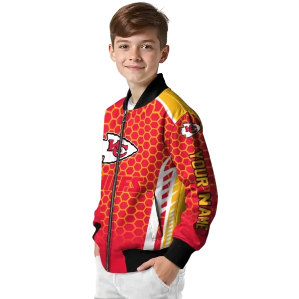 custom kansas city chiefs hexagon grid red bomber jacket trendy