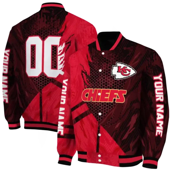 custom kansas city chiefs hexagon mesh red black varsity jacket fashion forward