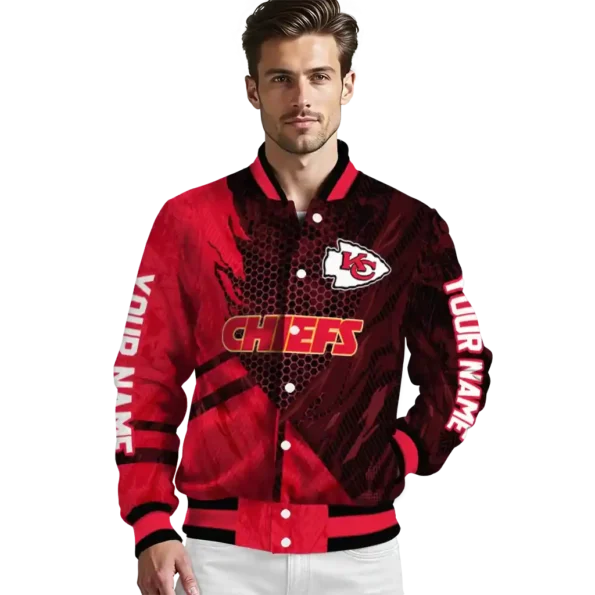custom kansas city chiefs hexagon mesh red black varsity jacket high quality