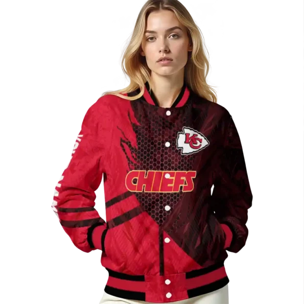 custom kansas city chiefs hexagon mesh red black varsity jacket latest model
