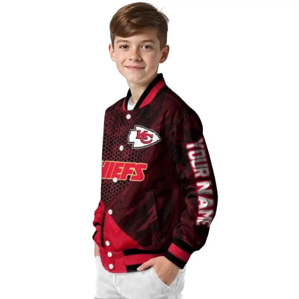 custom kansas city chiefs hexagon mesh red black varsity jacket trendy