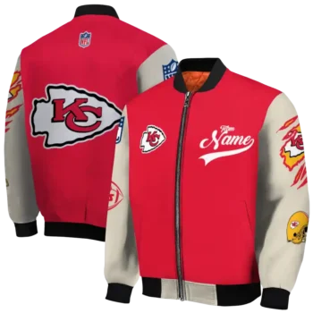 custom kansas city chiefs razorback outline red nude bomber jacket fashion forward