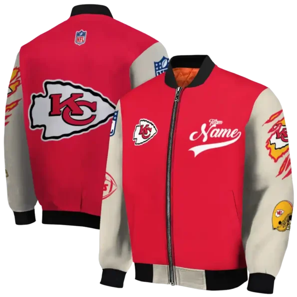 custom kansas city chiefs razorback outline red nude bomber jacket fashion forward