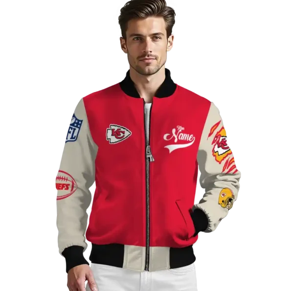 custom kansas city chiefs razorback outline red nude bomber jacket high quality