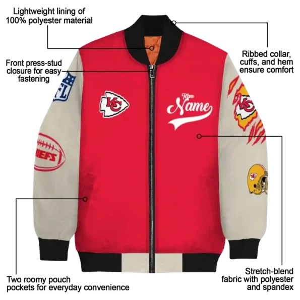 custom kansas city chiefs razorback outline red nude bomber jacket new arrival