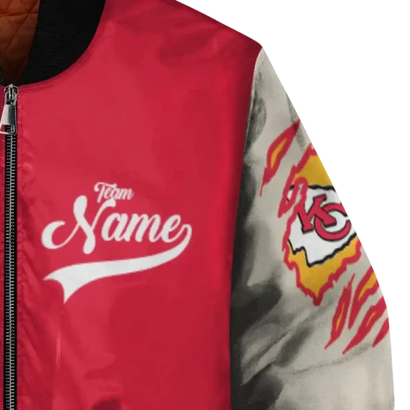 custom kansas city chiefs razorback outline red nude bomber jacket premium grade
