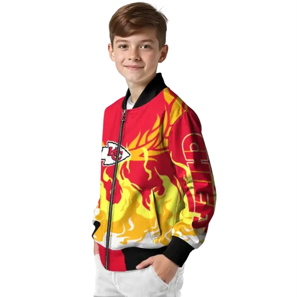custom kansas city chiefs winged blaze red white bomber jacket trendy