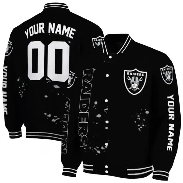 custom las vegas raiders hexagon cluster black varsity jacket fashion forward