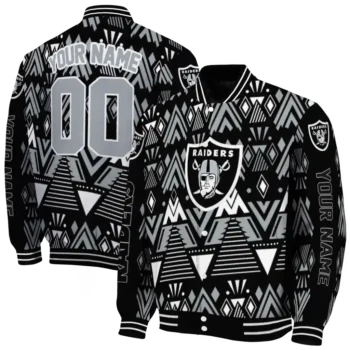custom las vegas raiders pyramid shapes black varsity jacket fashion forward