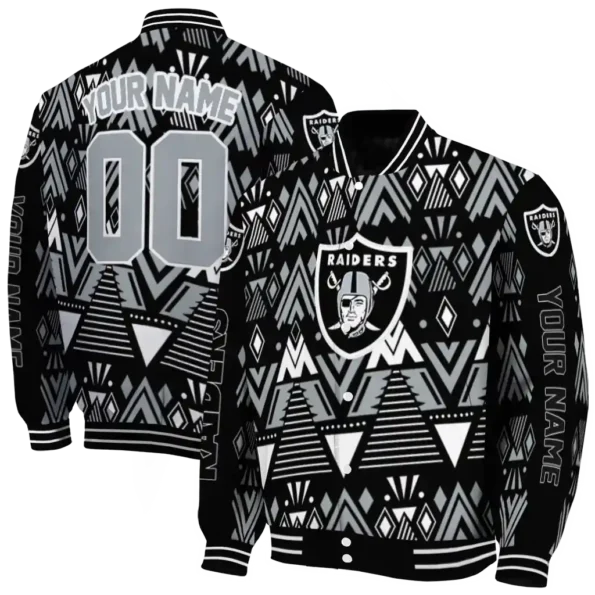 custom las vegas raiders pyramid shapes black varsity jacket fashion forward