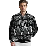 custom las vegas raiders pyramid shapes black varsity jacket best selling