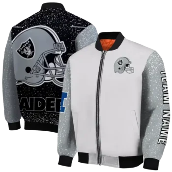 custom las vegas raiders speckled arms black gray bomber jacket fashion forward