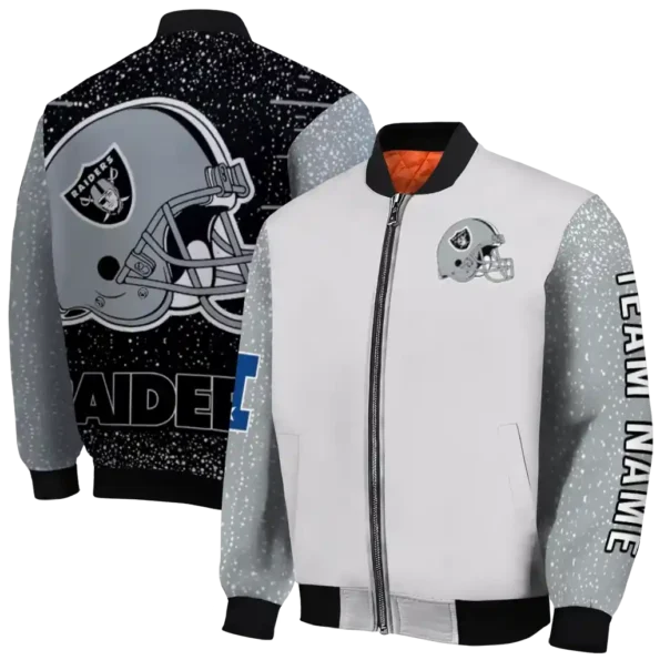 custom las vegas raiders speckled arms black gray bomber jacket fashion forward