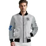 custom las vegas raiders speckled arms black gray bomber jacket best selling