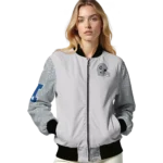 custom las vegas raiders speckled arms black gray bomber jacket best selling