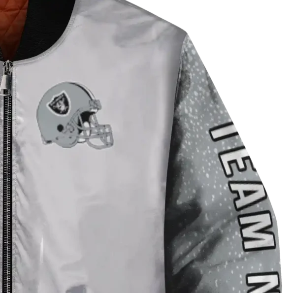 custom las vegas raiders speckled arms black gray bomber jacket premium grade