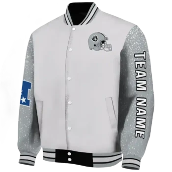 custom las vegas raiders speckled arms black gray varsity jacket best selling